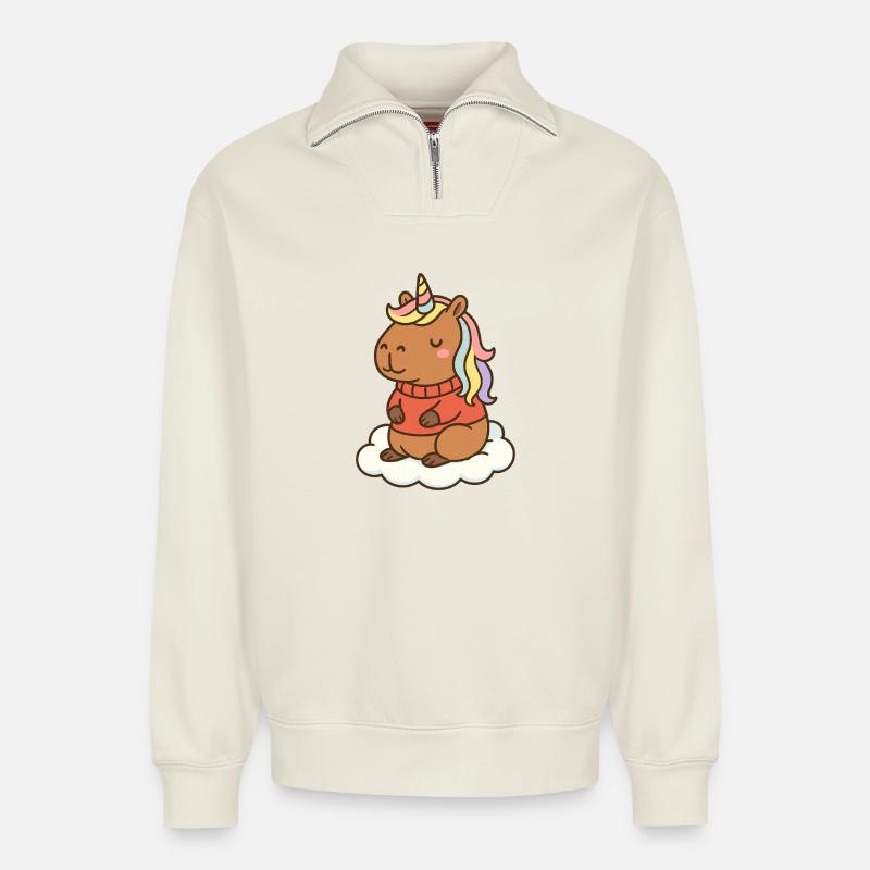 Capybara Einhorn 🌈 - Relaxed Unisex Organic Half Zip Sweatshirt – von SPREAD - Naturweiß