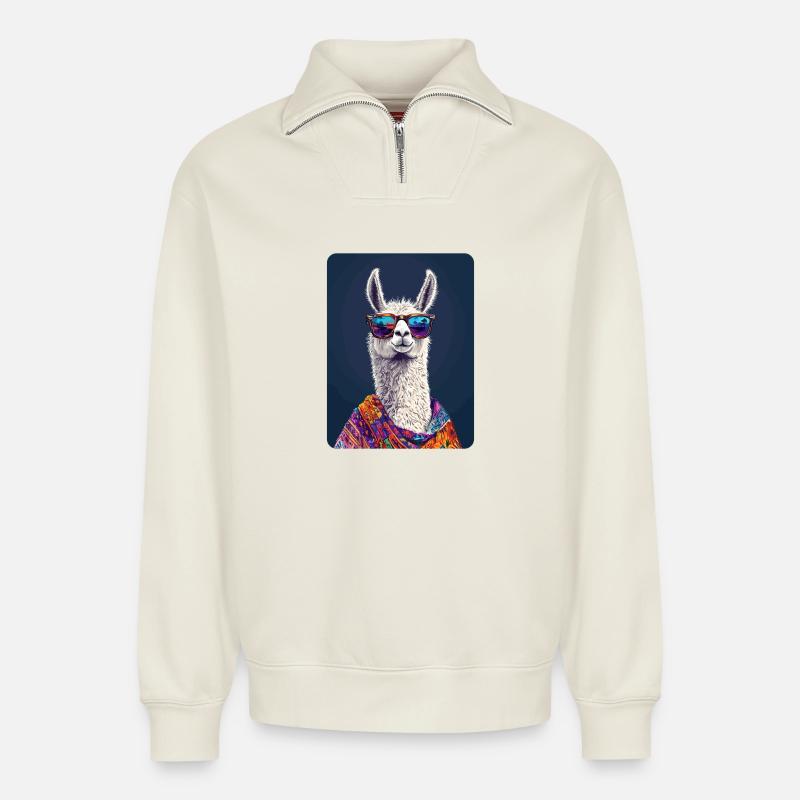 Lama - Relaxed Unisex Organic Half Zip Sweatshirt – von SPREAD - Naturweiß