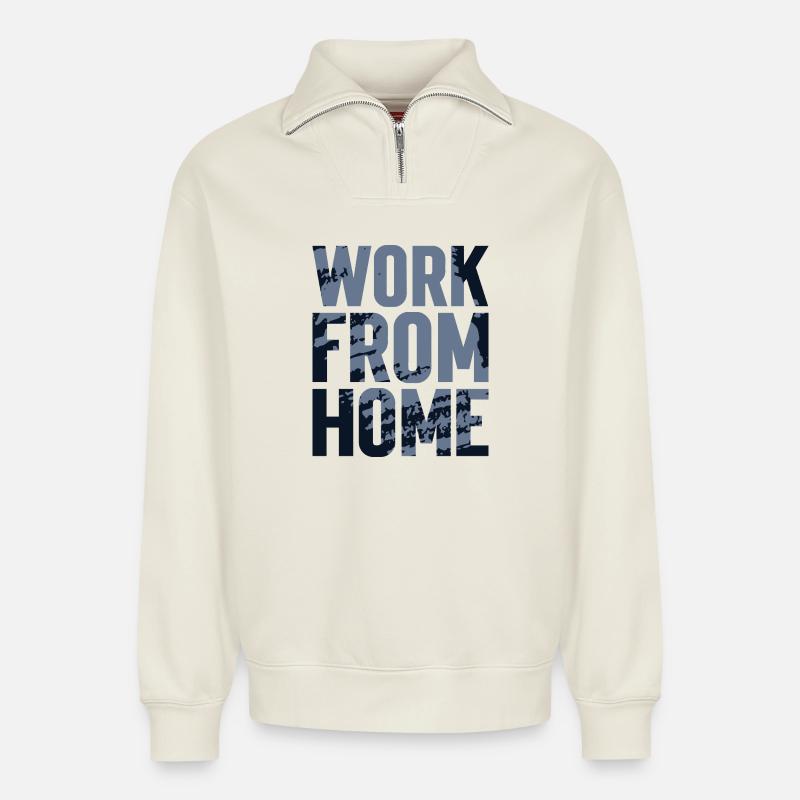 Travail à Domicile Texturé - Sweat unisexe décontracté en coton biologique à demi-zip – de SPREAD - blanc cassé