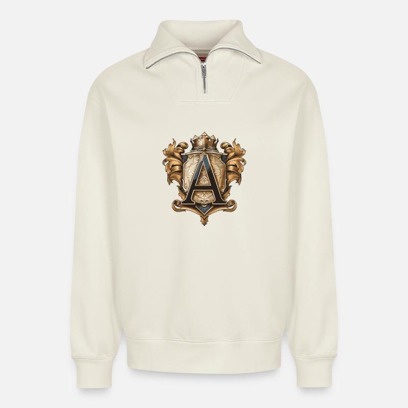 A Buchstabe Name Krone - Relaxed Unisex Organic Half Zip Sweatshirt – von SPREAD - Naturweiß