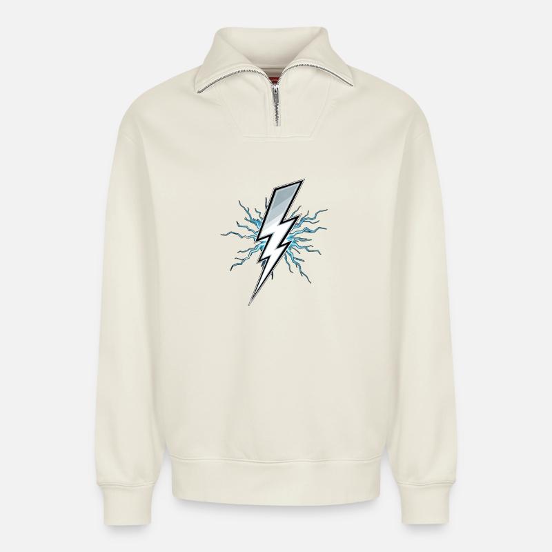 Blitz Blitzschlag Gewitter Strom Sturm - Relaxed Unisex Organic Half Zip Sweatshirt – von SPREAD - Naturweiß