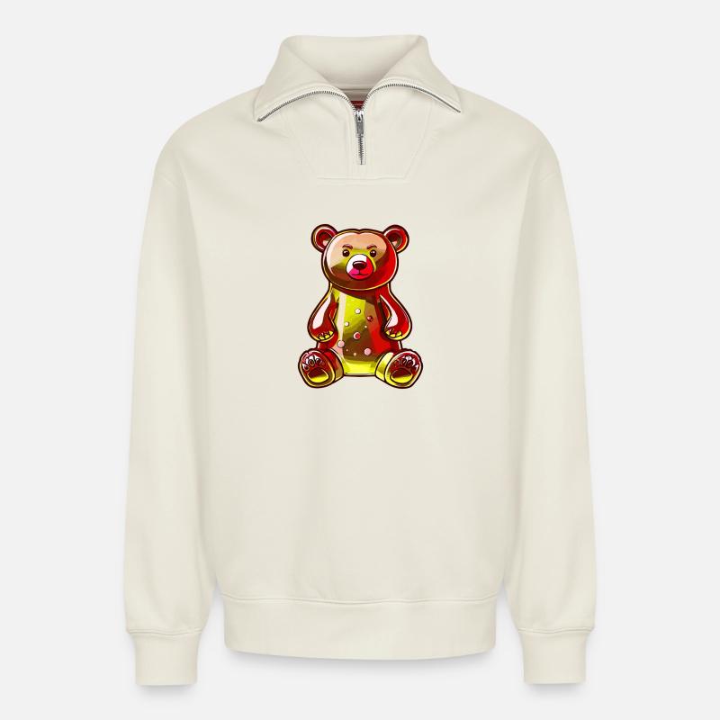 Gummibär - Relaxed Unisex Organic Half Zip Sweatshirt – von SPREAD - Naturweiß