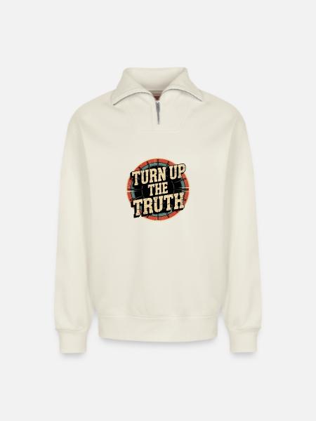 Retro Grunge – Montez la vérité - Sweat unisexe décontracté en coton biologique à demi-zip – de SPREAD - blanc cassé