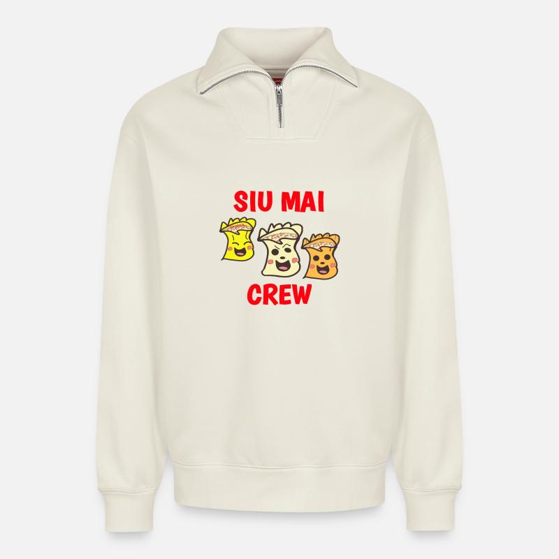 équipage de siu mai - Sweat unisexe décontracté en coton biologique à demi-zip – de SPREAD - blanc cassé
