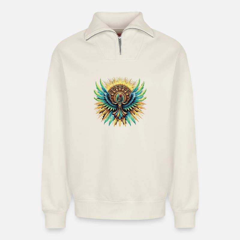 Aztecs - Relaxed Unisex Organic Half Zip Sweatshirt – by SPREAD - off white
