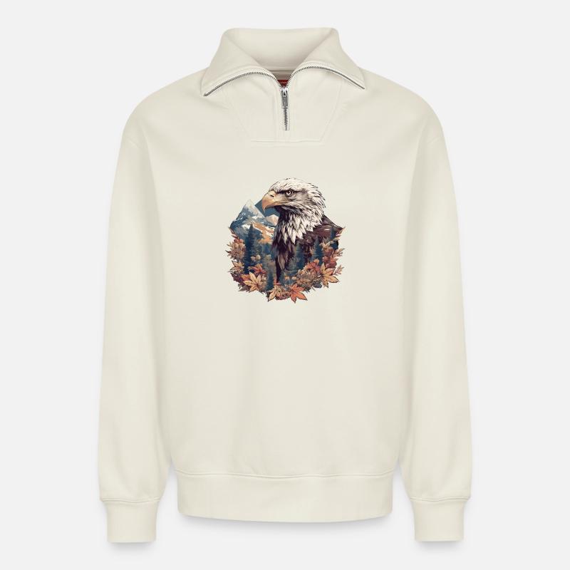 Eagle - Relaxed Unisex Organic Half Zip Sweatshirt – by SPREAD - off white