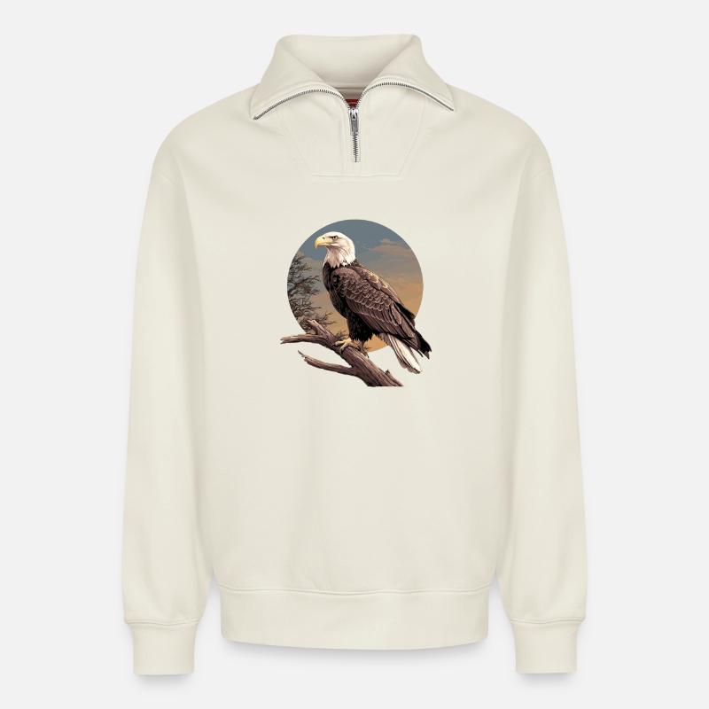 Aigle - Sweat unisexe décontracté en coton biologique à demi-zip – de SPREAD - blanc cassé