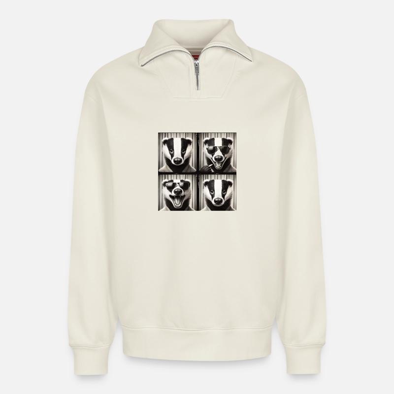 Badger Sonnenbrille Collage - Relaxed Unisex Organic Half Zip Sweatshirt – von SPREAD - Naturweiß