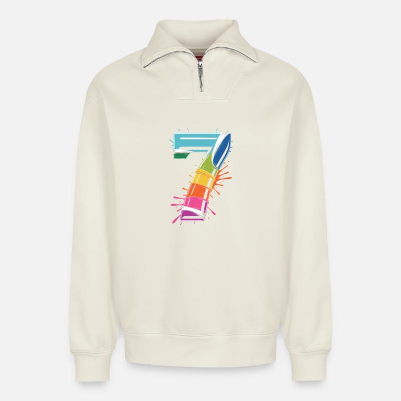 Regenbogen7 Spritzdesign - Relaxed Unisex Organic Half Zip Sweatshirt – von SPREAD - Naturweiß