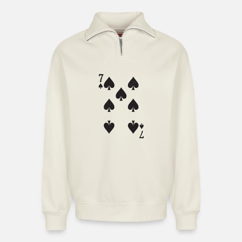Sieben Spades Hearts Muster Pik - Relaxed Unisex Organic Half Zip Sweatshirt – von SPREAD - Naturweiß