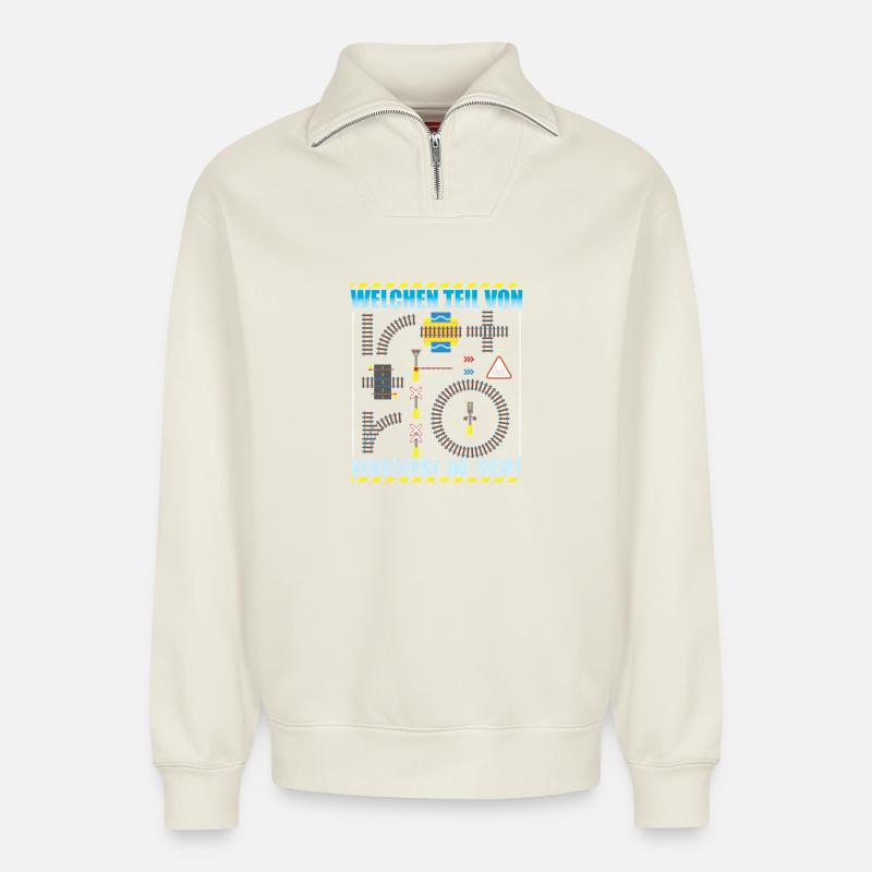 Model Railway Model Railway - Relaxed Unisex Organic Half Zip Sweatshirt – by SPREAD - off white