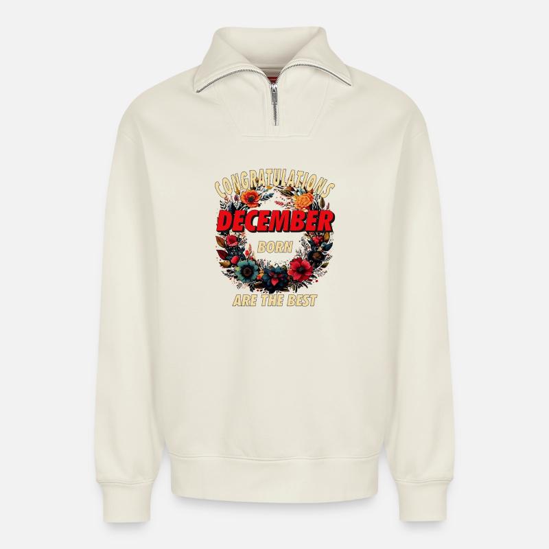 CONGRATULATIONS DECEMBER - Relaxed Unisex Organic Half Zip Sweatshirt – von SPREAD - Naturweiß