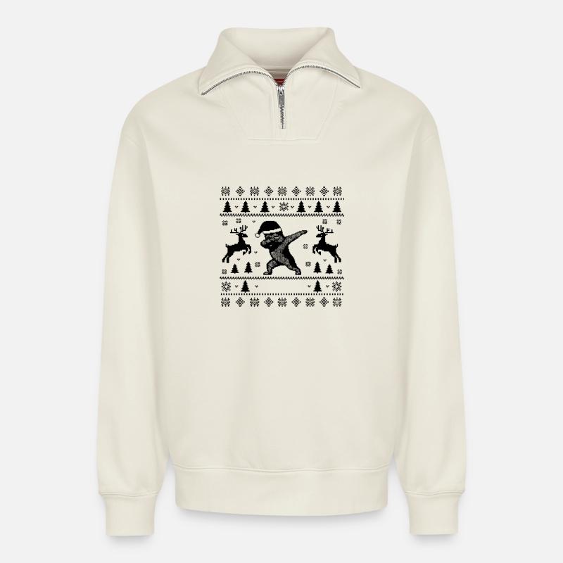 Dabbing Deutscher Schäferhund Weihnachtsmann - Relaxed Unisex Organic Half Zip Sweatshirt – von SPREAD - Naturweiß