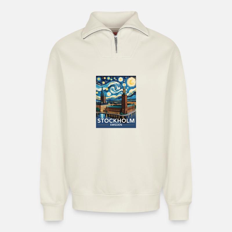 Stockholm - Relaxed Unisex Organic Half Zip Sweatshirt – by SPREAD - off white