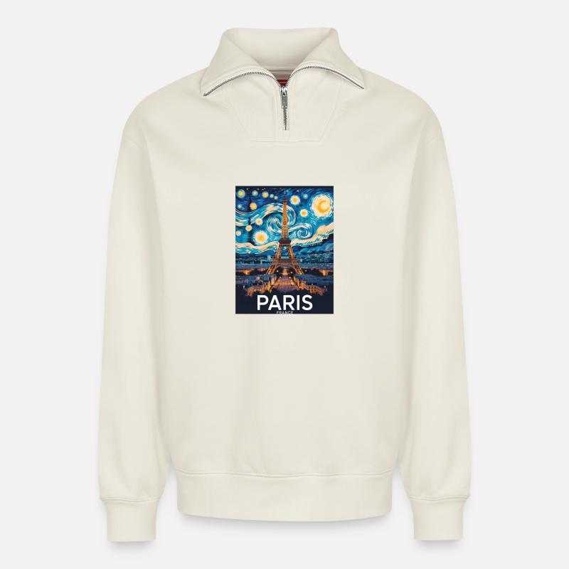 Paris - Relaxed Unisex Organic Half Zip Sweatshirt – von SPREAD - Naturweiß