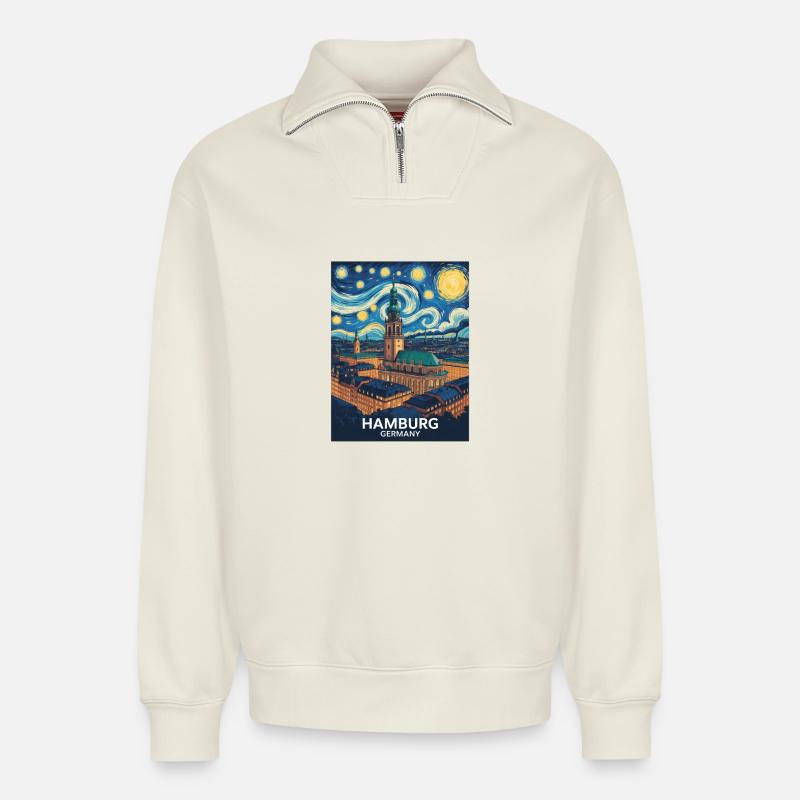 Hambourg - Sweat unisexe décontracté en coton biologique à demi-zip – de SPREAD - blanc cassé
