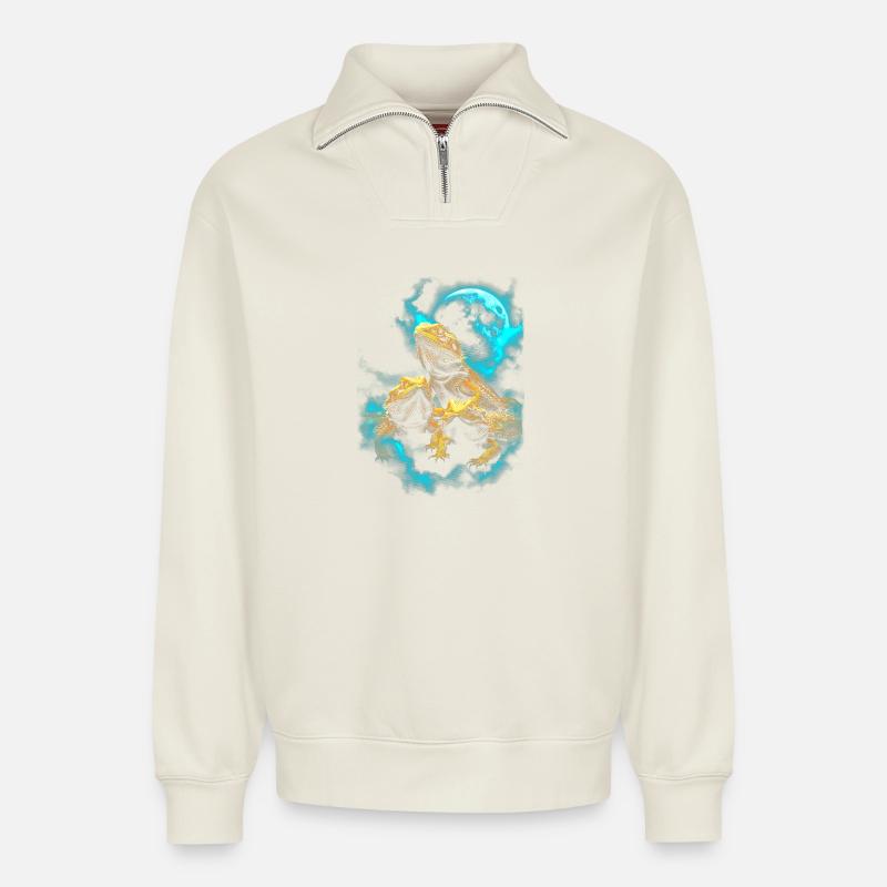 Trio de dragons barbus - Sweat unisexe décontracté en coton biologique à demi-zip – de SPREAD - blanc cassé
