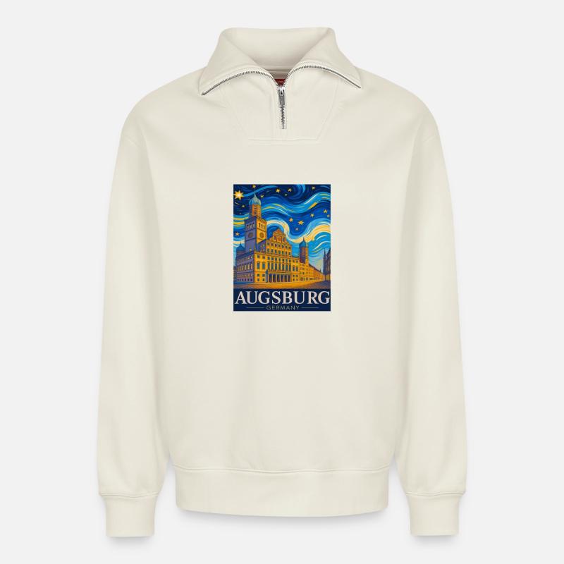Augsburg Skyline Wirbel - Relaxed Unisex Organic Half Zip Sweatshirt – von SPREAD - Naturweiß