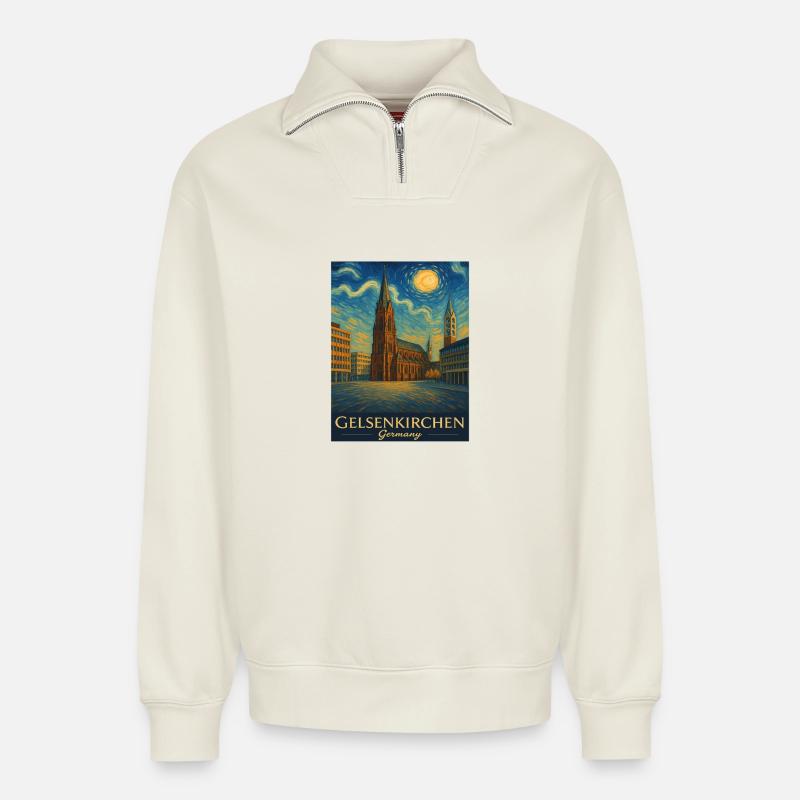 Gelsenkirchen Dom Sternenhimmel - Relaxed Unisex Organic Half Zip Sweatshirt – von SPREAD - Naturweiß