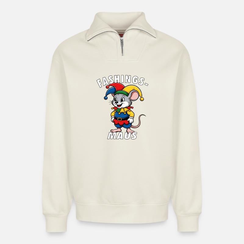 FASCHINGS MAUS - Relaxed Unisex Organic Half Zip Sweatshirt – von SPREAD - Naturweiß