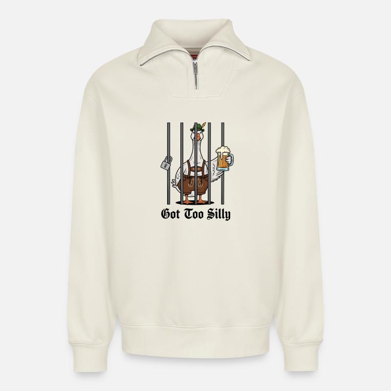 Dumme Gans Prost - Relaxed Unisex Organic Half Zip Sweatshirt – von SPREAD - Naturweiß