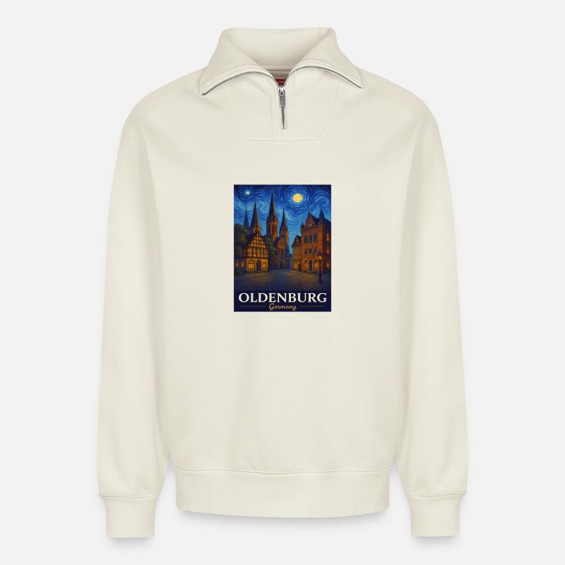 Oldenburg - Relaxed Unisex Organic Half Zip Sweatshirt – von SPREAD - Naturweiß