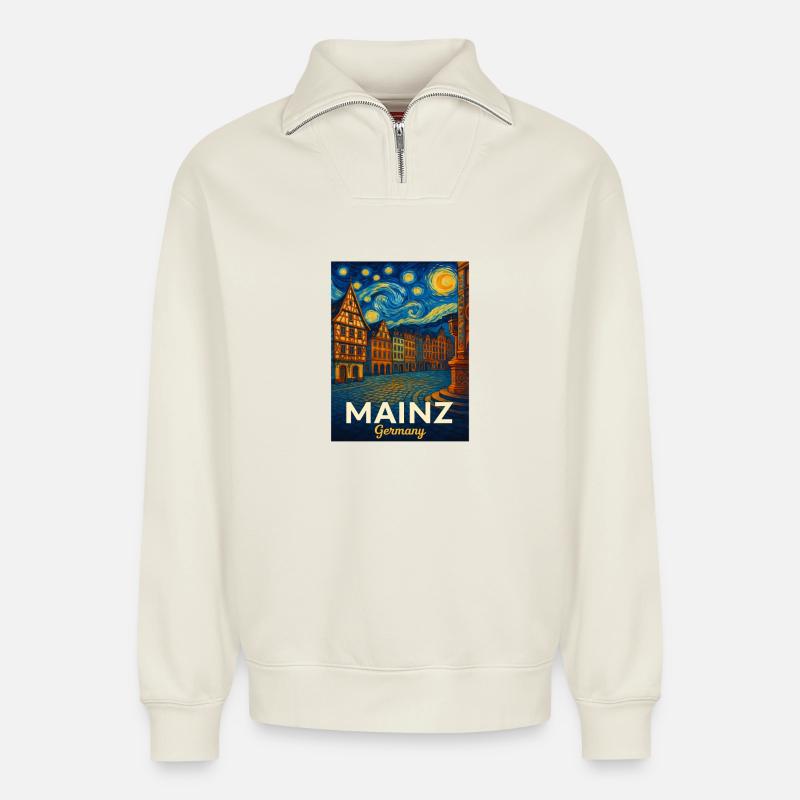 Mainz - Relaxed Unisex Organic Half Zip Sweatshirt – von SPREAD - Naturweiß