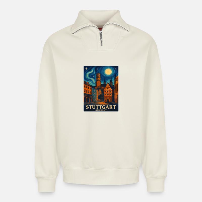 Stuttgart - Relaxed Unisex Organic Half Zip Sweatshirt – by SPREAD - off white