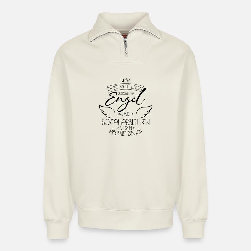Beste Sozialarbeiterin - Relaxed Unisex Organic Half Zip Sweatshirt – von SPREAD - Naturweiß