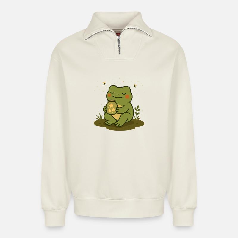 Frosch mit Sternenglas – Magisches Design - Relaxed Unisex Organic Half Zip Sweatshirt – von SPREAD - Naturweiß