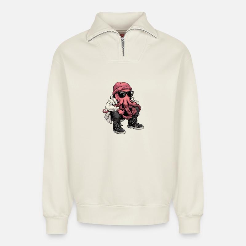 Oktopus Cool Winter - Relaxed Unisex Organic Half Zip Sweatshirt – von SPREAD - Naturweiß