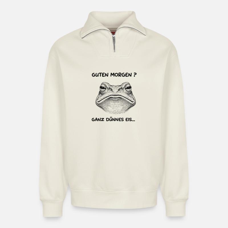 dünnes eis - Relaxed Unisex Organic Half Zip Sweatshirt – by SPREAD - off white