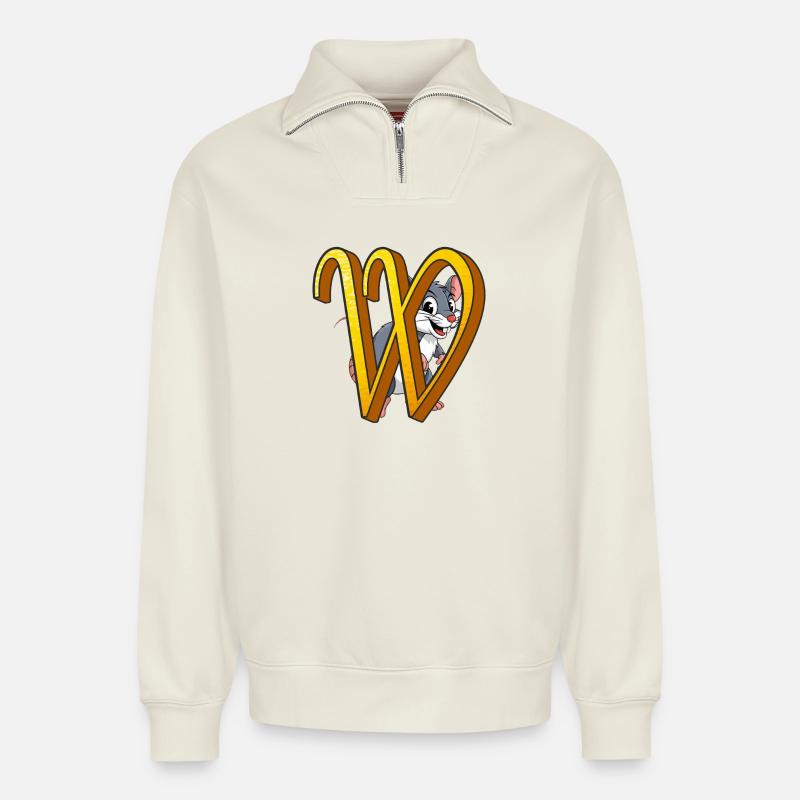 BUCHSTABE W - Relaxed Unisex Organic Half Zip Sweatshirt – von SPREAD - Naturweiß