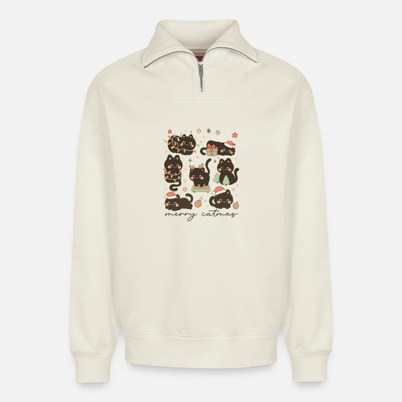 Fröhliche Katzen Kuschelige Katzen, Liebe Kätzchen - Relaxed Unisex Organic Half Zip Sweatshirt – von SPREAD - Naturweiß