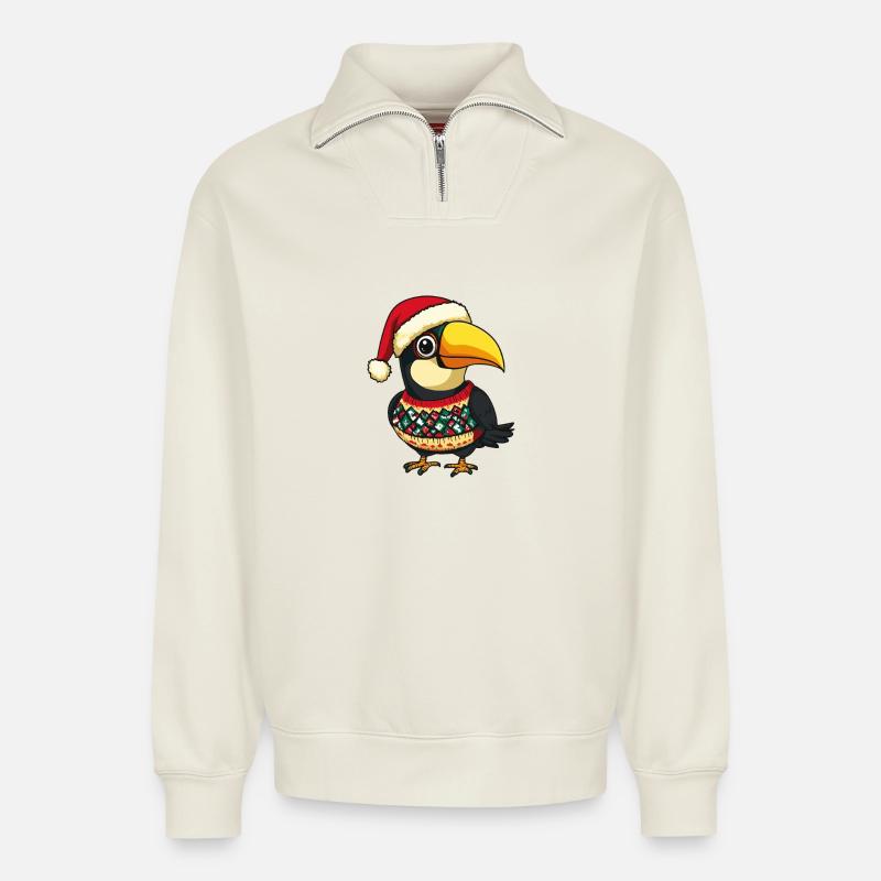 Tukan Vogel Weihnachten - Relaxed Unisex Organic Half Zip Sweatshirt – von SPREAD - Naturweiß