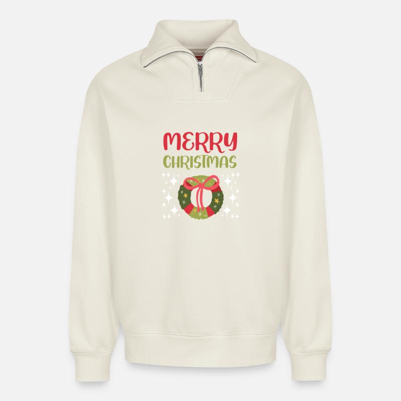 Frohe Weihnachten - Relaxed Unisex Organic Half Zip Sweatshirt – von SPREAD - Naturweiß