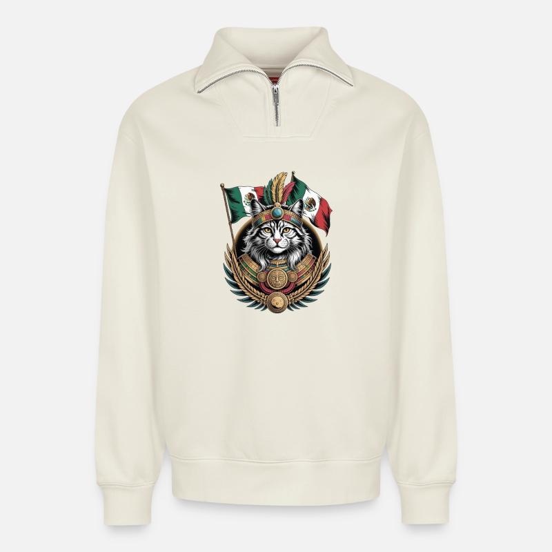 Maja Mexico Chat - Sweat unisexe décontracté en coton biologique à demi-zip – de SPREAD - blanc cassé