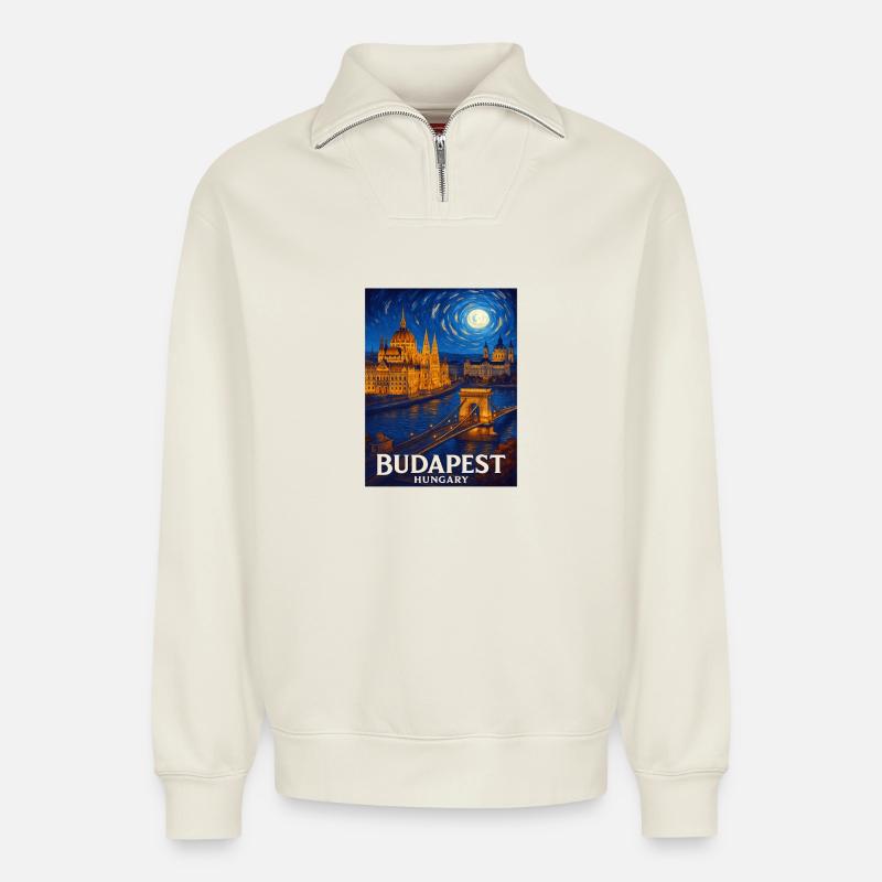 Budapest Ungarn - Relaxed Unisex Organic Half Zip Sweatshirt – von SPREAD - Naturweiß