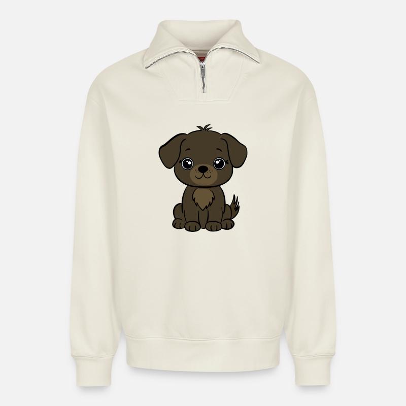 Hund - Relaxed Unisex Organic Half Zip Sweatshirt – von SPREAD - Naturweiß