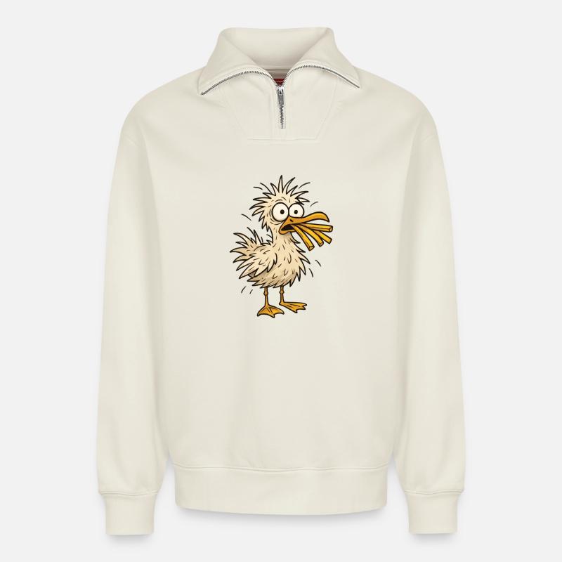 Komische Möwe Mit Pommes - Relaxed Unisex Organic Half Zip Sweatshirt – von SPREAD - Naturweiß