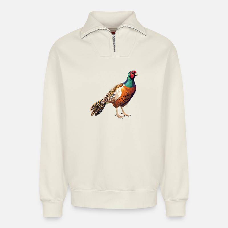 Faisans Faisan - Sweat unisexe décontracté en coton biologique à demi-zip – de SPREAD - blanc cassé