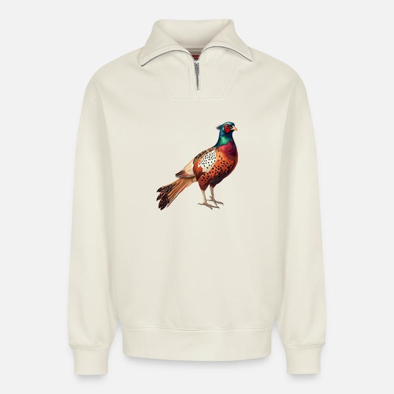 Pheasants Pheasant - Relaxed Unisex Organic Half Zip Sweatshirt – by SPREAD - off white
