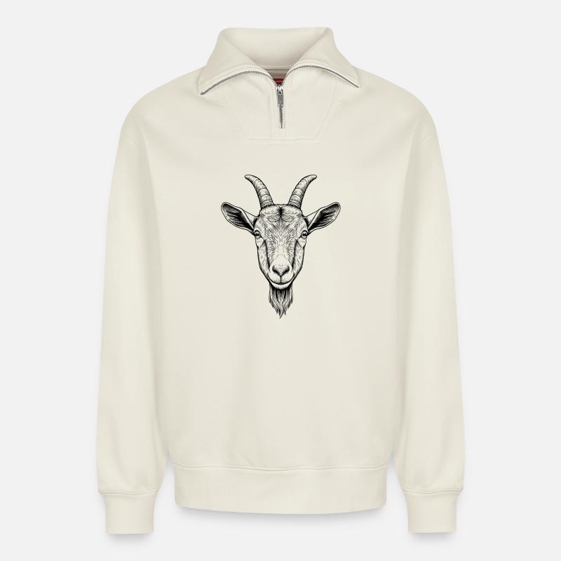 Goat - Relaxed Unisex Organic Half Zip Sweatshirt – by SPREAD - off white