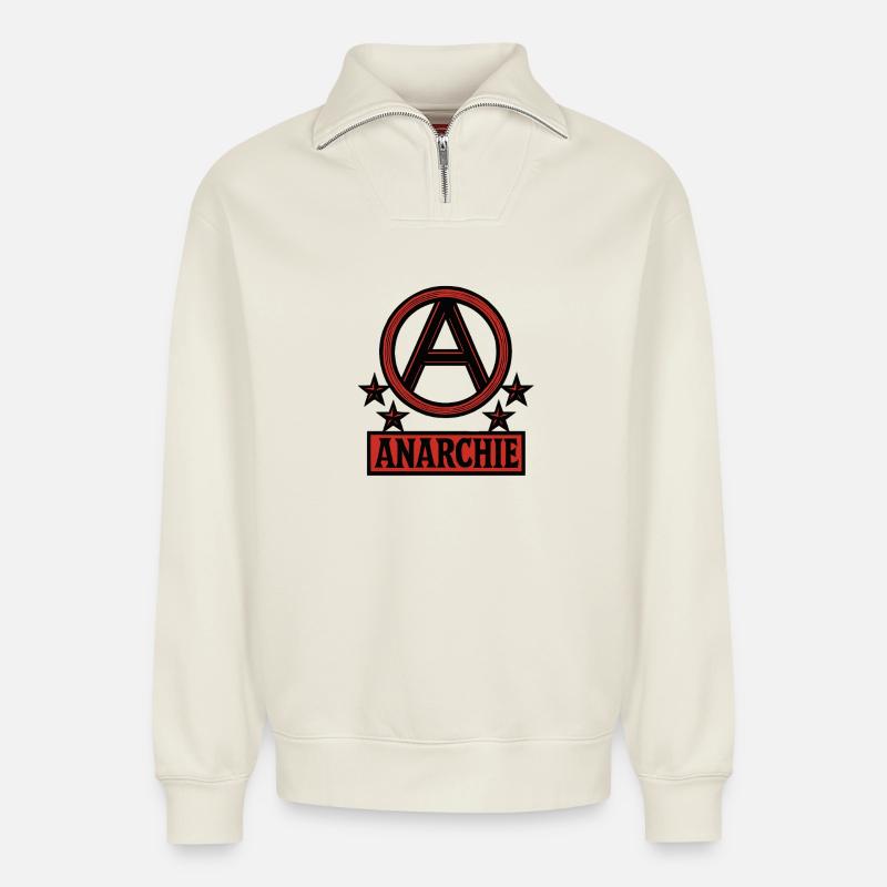 Anarchy - Punk - Revolution - Relaxed Unisex Organic Half Zip Sweatshirt – by SPREAD - off white