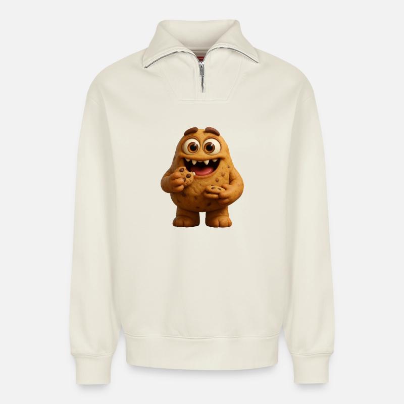 Biscuits Biscuit - Sweat unisexe décontracté en coton biologique à demi-zip – de SPREAD - blanc cassé