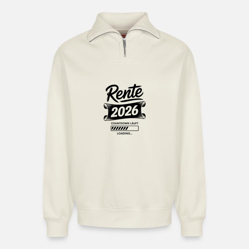 Rente2026 Countdown Load - Relaxed Unisex Organic Half Zip Sweatshirt – by SPREAD - off white