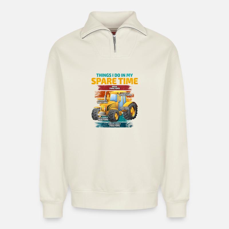 Traktor - Relaxed Unisex Organic Half Zip Sweatshirt – von SPREAD - Naturweiß