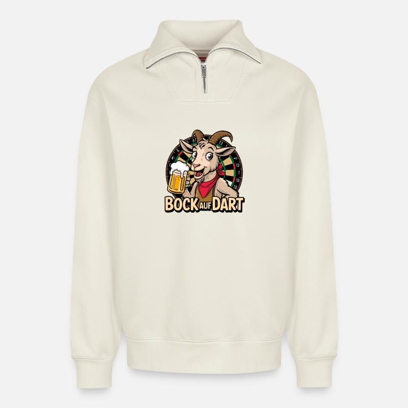 Bock Auf Dart Ziege Mit Bierkrug - Relaxed Unisex Organic Half Zip Sweatshirt – von SPREAD - Naturweiß