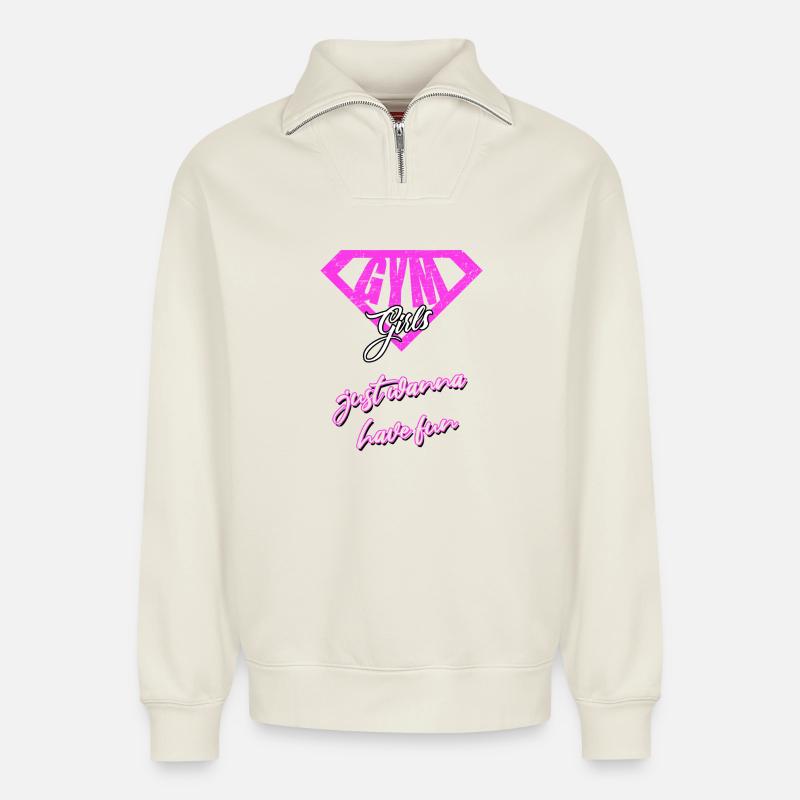 Aptitude - Sweat unisexe décontracté en coton biologique à demi-zip – de SPREAD - blanc cassé