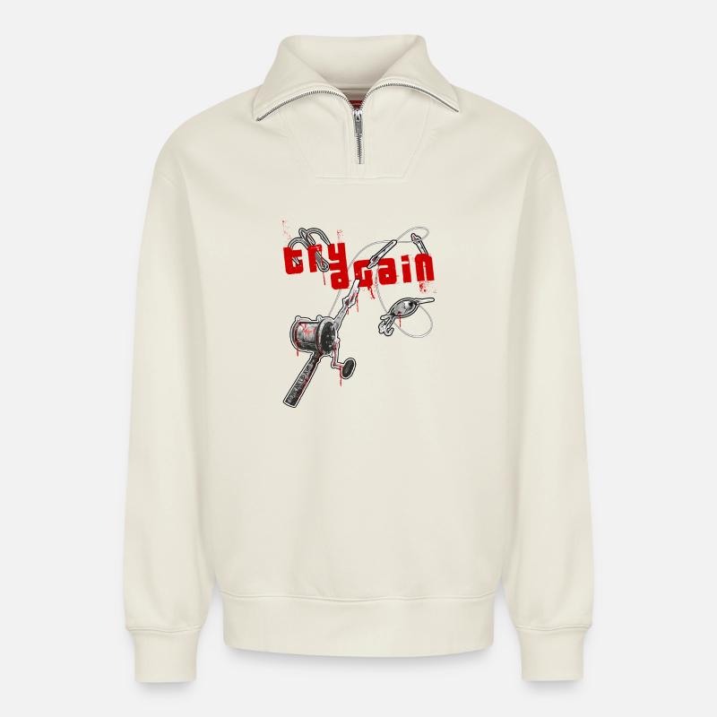 Angling - Relaxed Unisex Organic Half Zip Sweatshirt – by SPREAD - off white